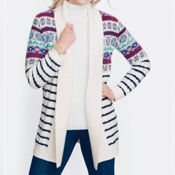 Talbots Womens Plus 3X Fair Isle Open Cardigan Sweater Multicolor Cotton Blend - Picture 1 of 7